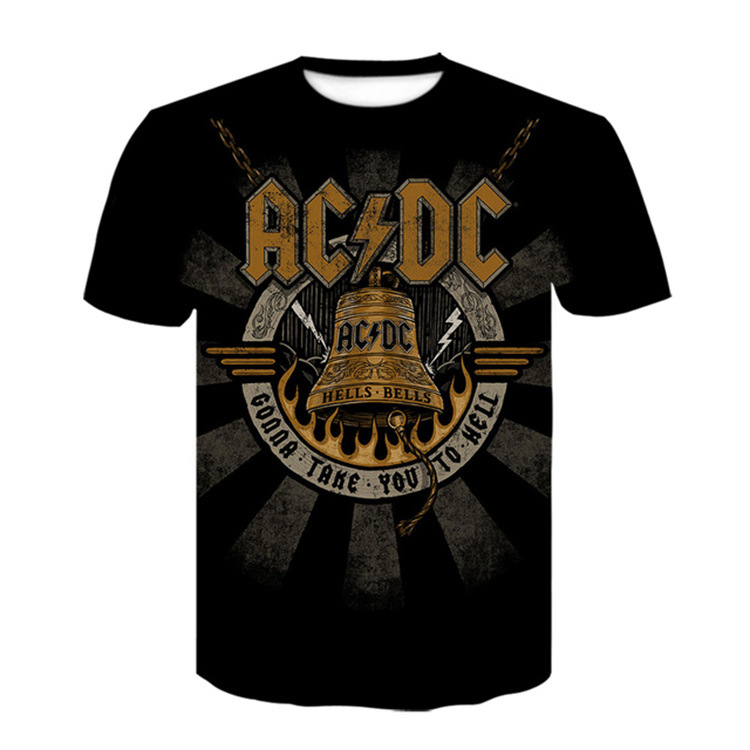 

summer t-shirt popular band ac / dc digital print round neck men's short sve t-shirtp22f, White;black