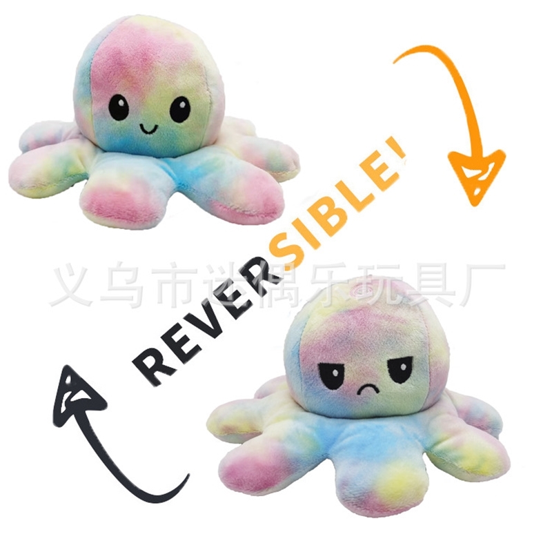 Cute double face expression flip Octopus plush toy doll reversible-image-720185485