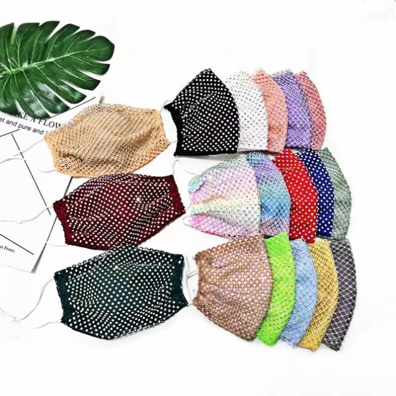 

Face Mask 100pcs Bling Rhinestone Mesh Reusable Cloth Crystal Masquerade Party Masks for Women Girls Adult With Diamond XU