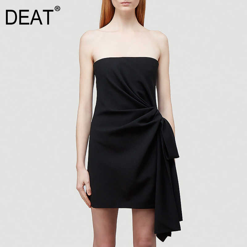 

[DEAT] Women Solid Color Sleeveless Folds High Waist Breast Wrap Temperament Quality Dress Summer Fashion 13D129 210527, Black