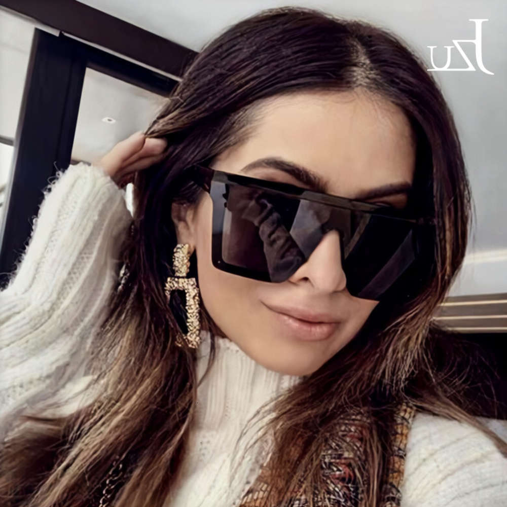 

sunglasses Sunglasses Jzu Oversized Women's Fashion Mirror Vintage Zonnebril Large Frame Winddicht Shades Men Plate Top Driving Goggles UV400, Black