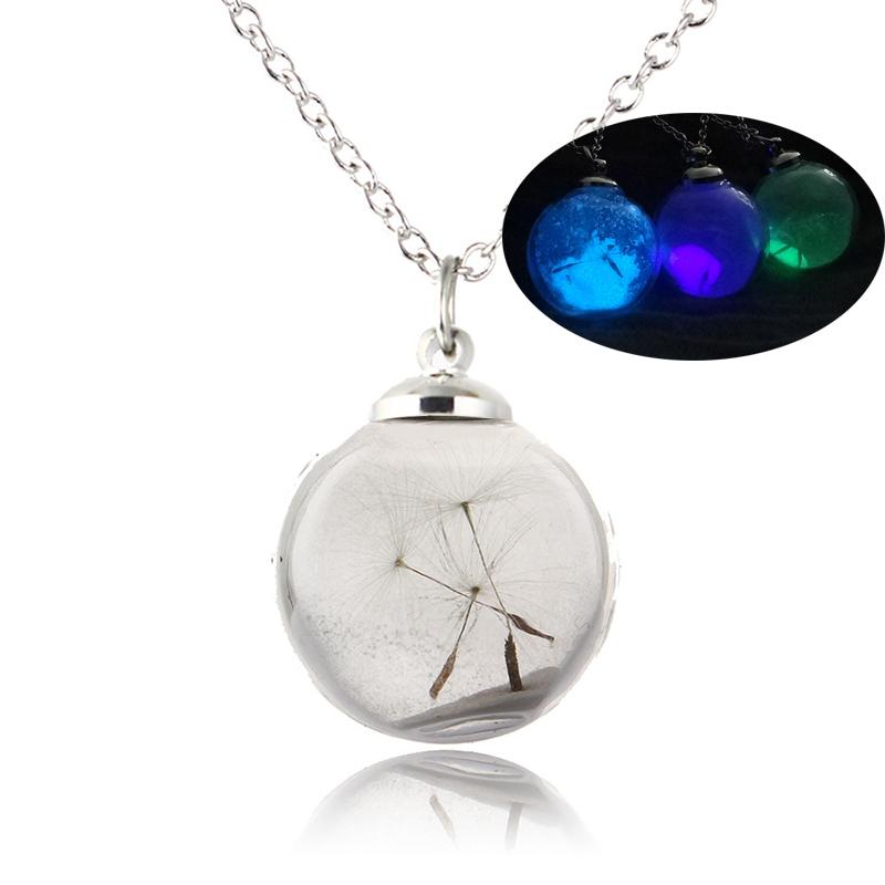 

Pendant Necklaces 2021 Jewelry Multicolor Luminous Sand Plant Dandelion Seed Light Bulb Necklace Glow In The Dark For Friend DIY Gift