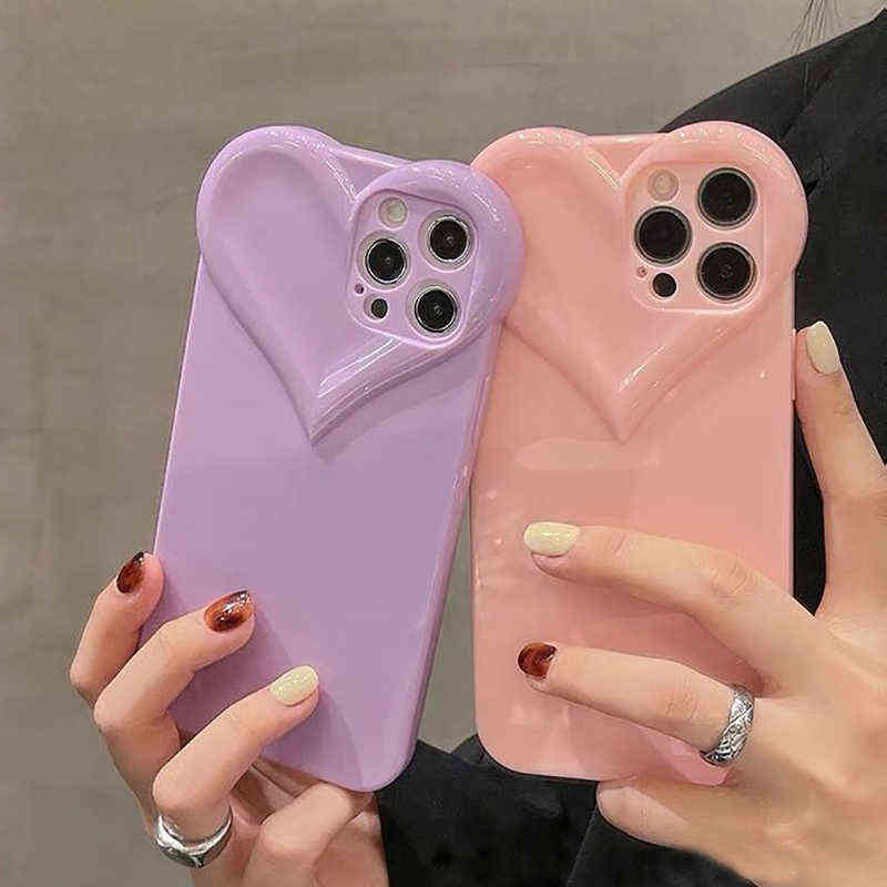 

3D Candy Color Cute Love Heart Phone Case For iPhone 11 12 13 Pro Max X XR XS Max 7 8 Plus Plain Soft Shockproof Back Cover Case H1120, Purple