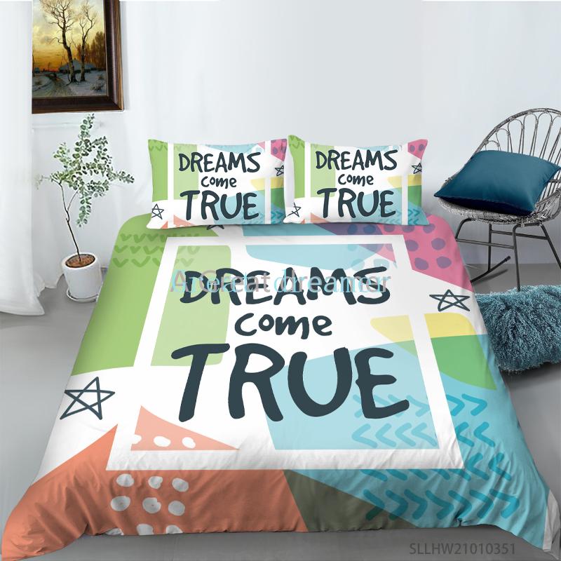 

Dreams Come True Printing Bedding Set Colorful Quilt Cover With Pillowcases 2/3pcs Single  King Size Drop Sets