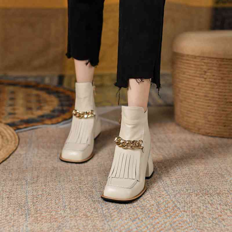 

dress shoes fall women square toe chunky heel boots black cute winter leather tassel modern hl7l