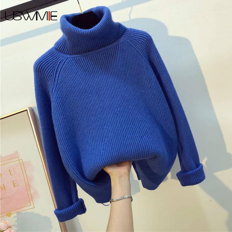 

Women's Sweaters Winter Turtleneck Sweater Women Lazy Style Candy Color Knitting Bottoming Loose Comfort Female Pullover, Black