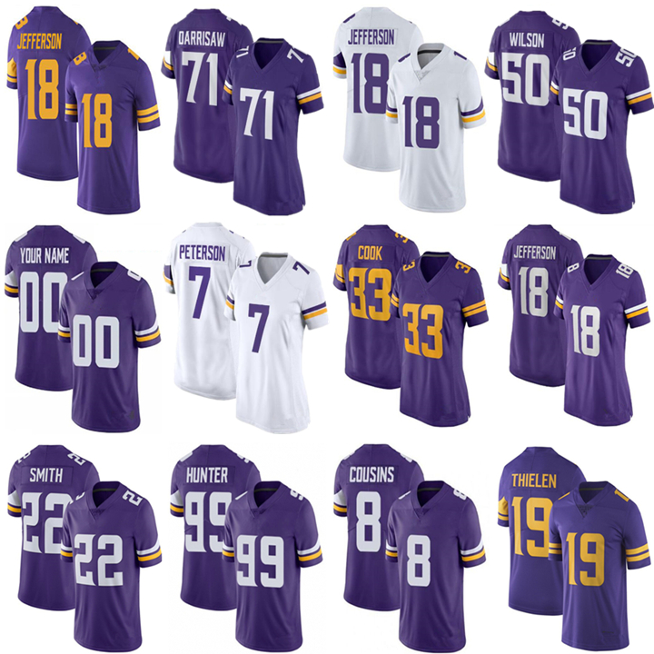 

18 Justin Jefferson 33 Dalvin Cook 19 Adam Thielen Custom Football Jerseys Patrick Peterson MinnesotaViking71 Darrisaw Randy Moss Cousins Danielle Hunter, My store(aryahome)