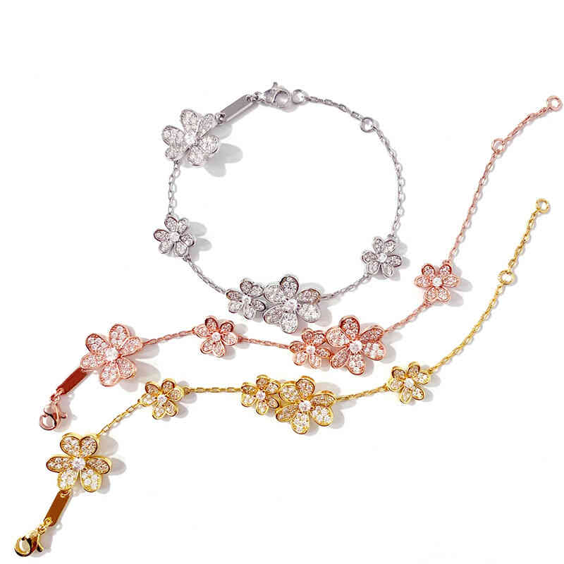 Charm Bracelets Korean Ins Light Luxury Temperament Design Feeling Full of Drill Large and Small Flower Clover Bracelet-image-746540959
