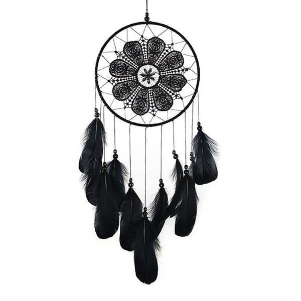 

Handmade Dream Catchers Black Feather Lace For Wall Hanging Boho Wedding Decorations Decorative Objects & Figurines