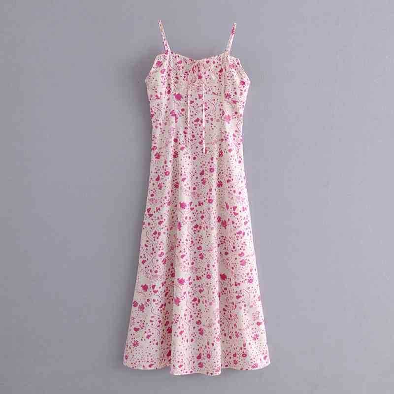 

Summer Women Spaghetti Strap Dress Camis Floral Backless Slim Vacation Beach Ladies Casual Midi es 210525, Pink