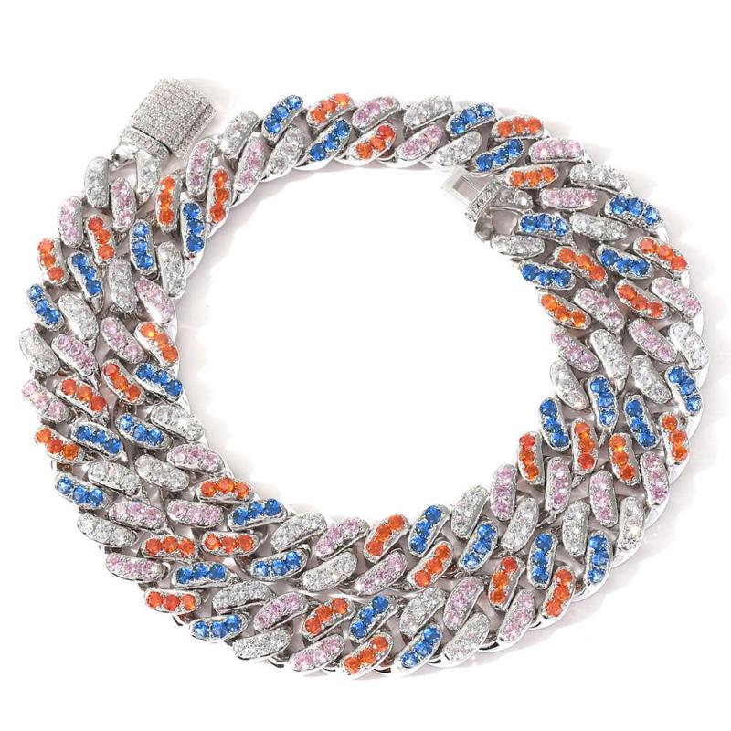 

Fashion Necklace Hip Hop Jewelry 12mm Micro Paved Rainbow CZ Stone Miami Cuban Link Chain Men Copper Iced Out Zircon Chains