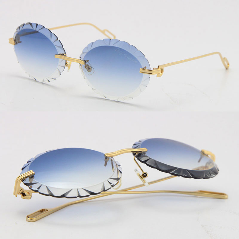 

Wholesale Men Women Rimless Oversized Round Sunglasses Carved Diamond Cut lens Outdoors driving glasses design sale half frame Adumbral C Decoration UV400 2021