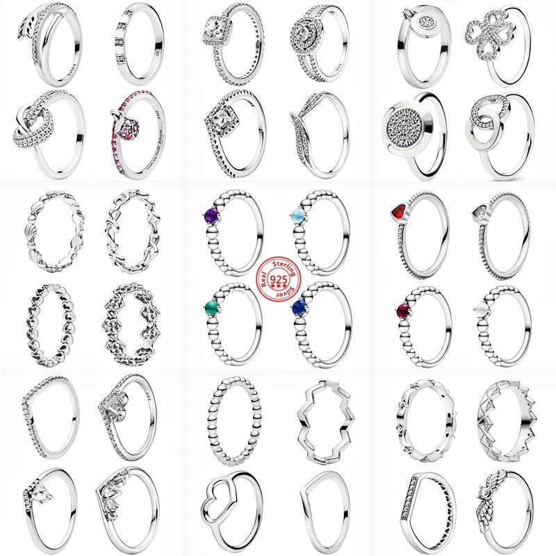 

Cluster Rings 925 Sterling Silver Simple Classic Crown Hollow Heart Flower Shiny Round Fit Brand Charms Women Jewelry DIY, Golden;silver