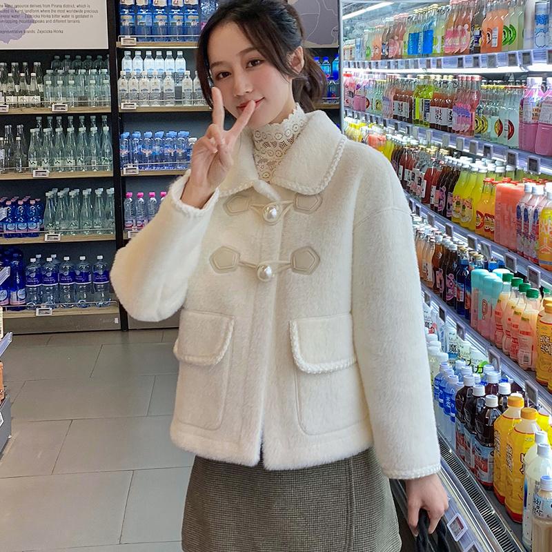 

Women' Wool & Blends CMAZ 2021 Spring And Autumn Short Loose Imitated Mink Fluff Woolen Coat, Beige