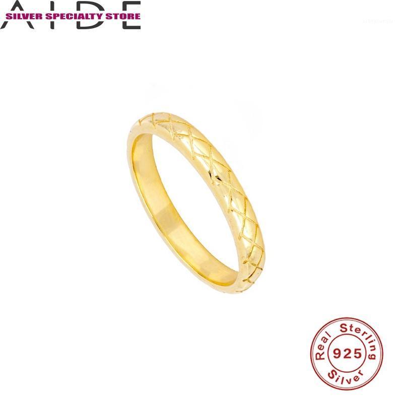 

Cluster Rings AIDE Simple Personality Ring 100% 925 Sterling Silver Anillos Gold For Women Luxury Fine Jewelry Wedding Bague Bijoux, Golden;silver