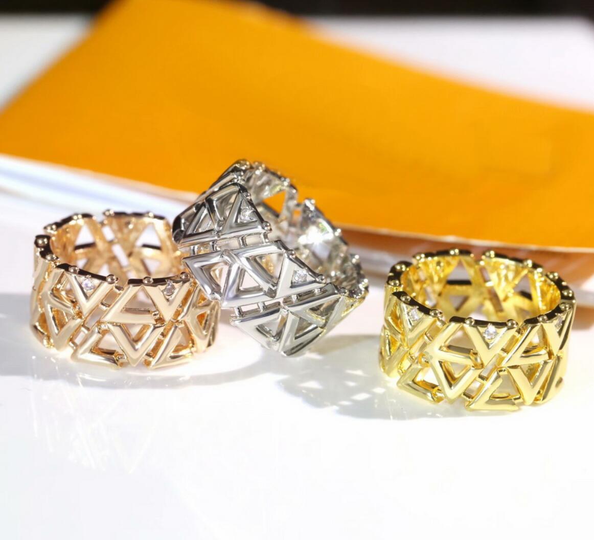 

Europe America Style Ring Lady Women Titanium steel Hollow Out Full V Initials Diamond Wide Volt Mesh Rings Q9O69A Twinkle