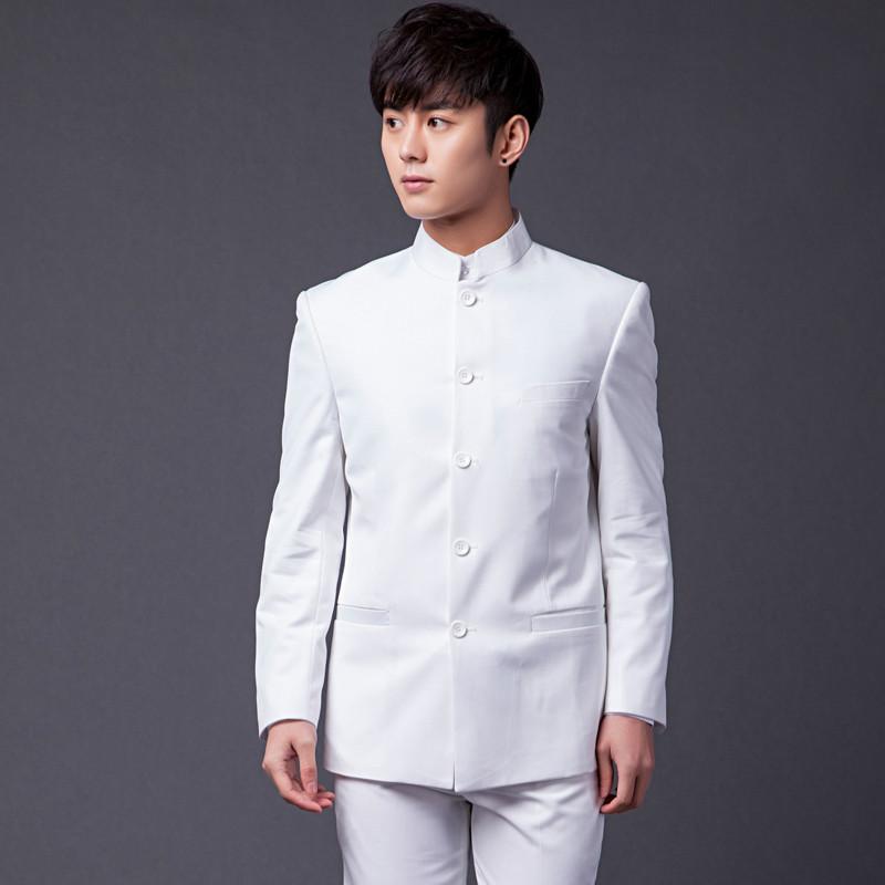 

Men's Suits & Blazers Men White Tunic Suit Jacket Mandarin Collar Single Breasted Chinese Traditional Stand Grey Uniform (Jackets+Pants), Style4