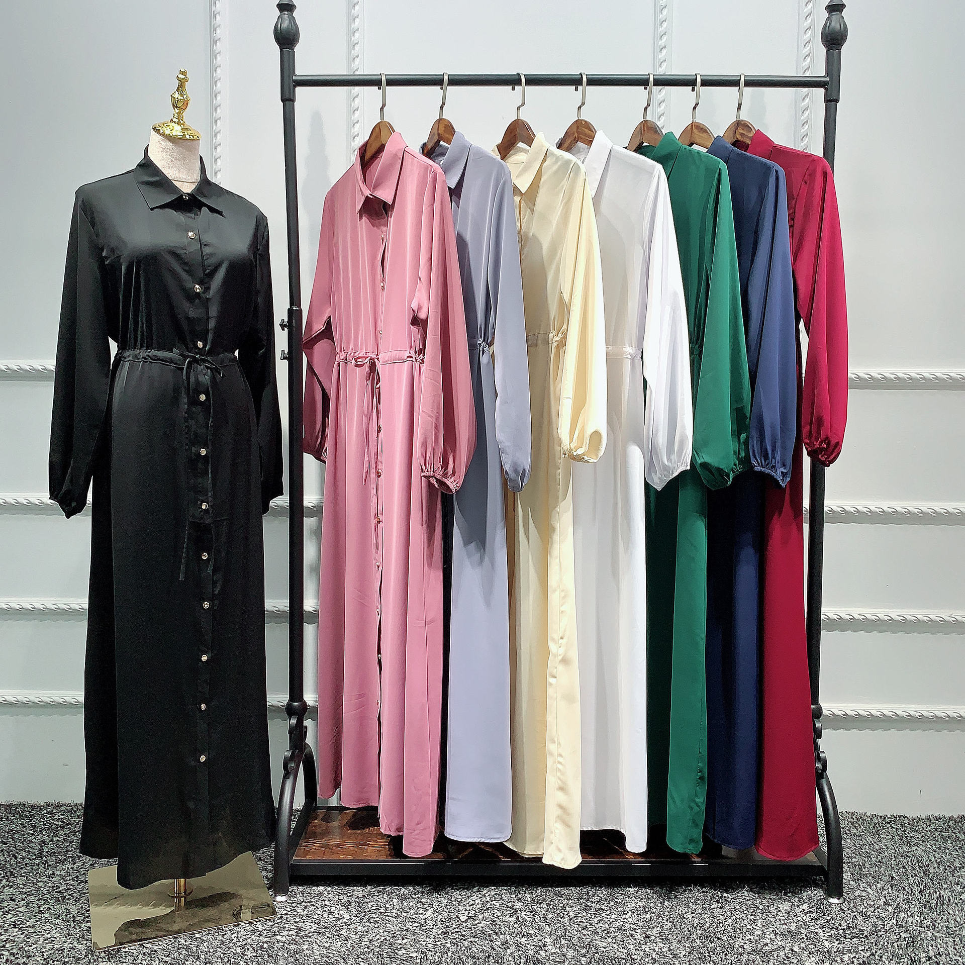 

Vintage Muslim Shirt Dress Women Slim Fit Long Sleeve Abaya Hijab Dresses Islamic Clothing Moroccan Kaftan Lapel Elbise Abayas