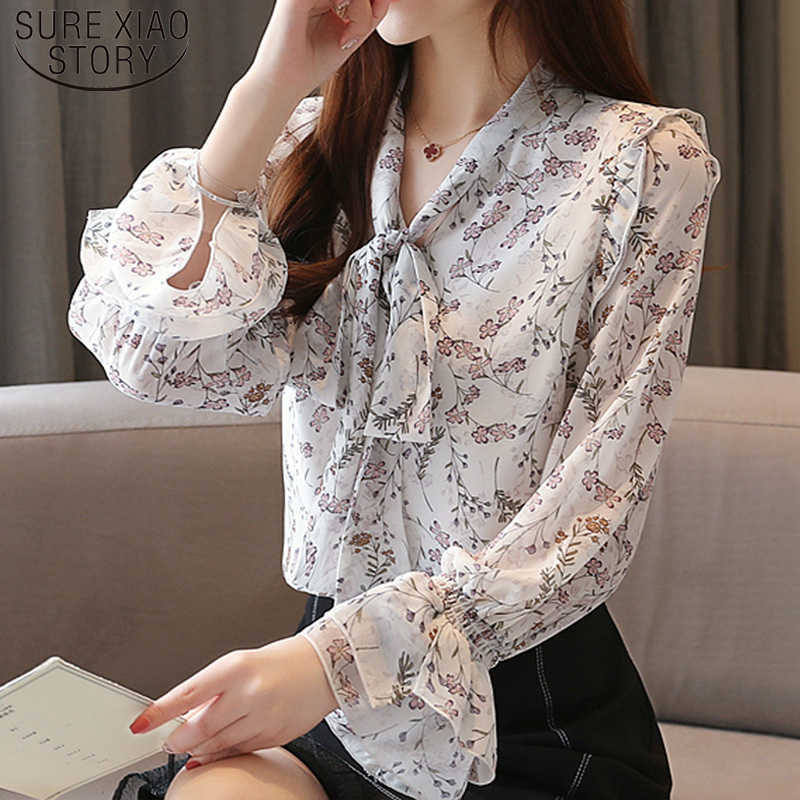 

Blusas Mujer De Moda Spring Autumn Chiffon Women Shirts Long Sleeve Printed Bow Tie Women Blouses Sweet Plus Size 7025 50 210527, Mixed