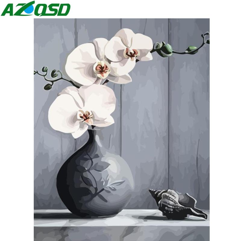 

Paintings AZQSD Unframe Oil Painting By Numbers Flower For Adults Acrylic Paint Coloring Vase On Canvas Home Decoration