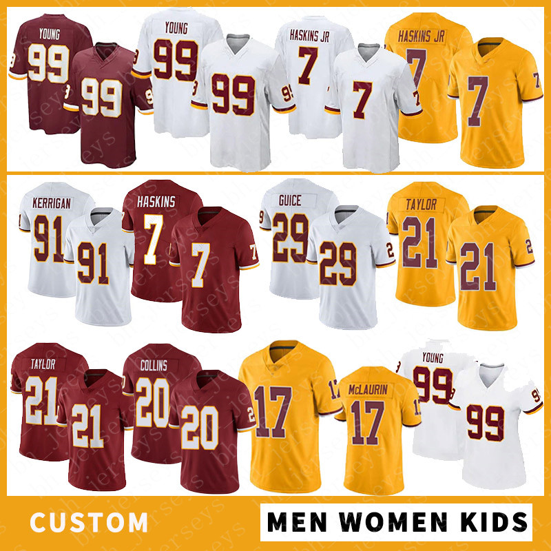 

99 Chase Young Custom Men Women Kids Football jerseys 17 Terry McLaurin 24 Antonio Gibson 26 Landon Collins 21 Sean Taylor 4 Heinicke 7 Dway, Black;red