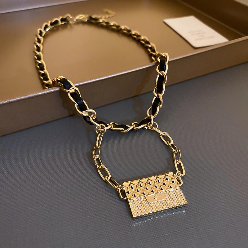 

Other Trendy Fine 14K Gold Plated Winding Leather Chain Handbag Pendant Necklace For Women Girl Korean Fashion Jewelry Party Gift