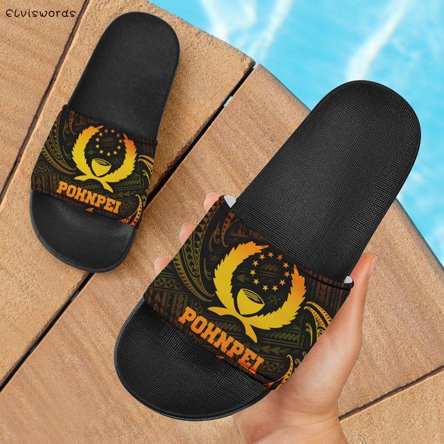 

Polynesia Pohnpei Printed Non-slip Casual House Ladies Slides Comfortable Women's Summer Flip Flops Soft Woman Flats Slippers, Black