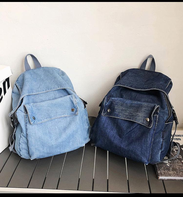 

Backpack 2021 Fashion Style Jeans Backpacks Bags Large Size School Denim Travel Kroean Casual Unisex Shoulder Bag, Dark blue