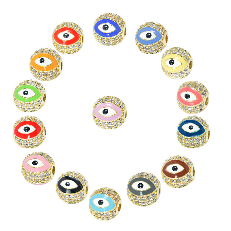 

Factory Sale Enameled 10MM Evil Eye Beads Charm Diamond Acessories for DIY Men Women Gift Jewelry Making