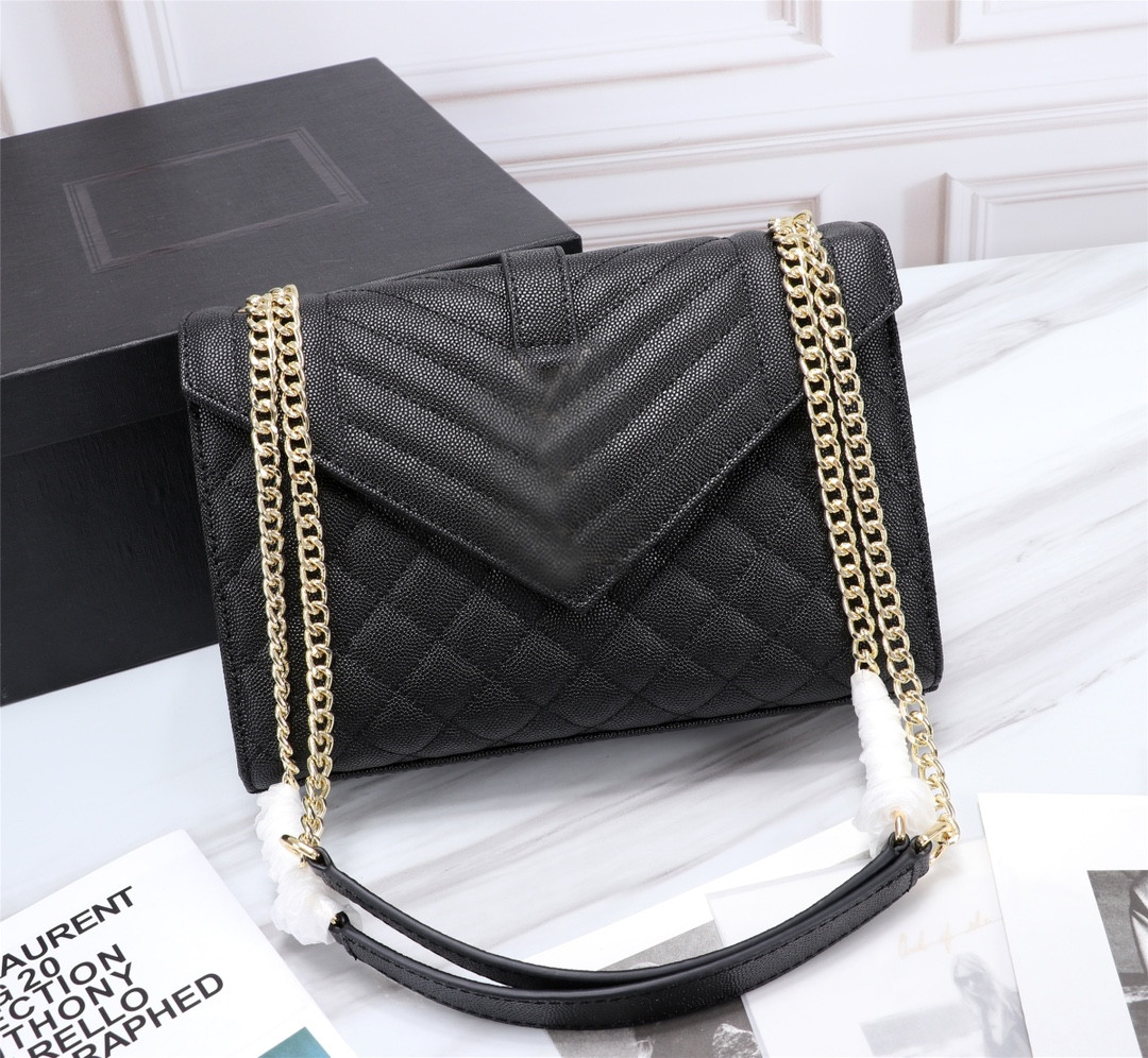 

Mona_bag 2021 Luxury designer genuine leather women bag handbag ENVELOPE high quality with chain shoulder Classic Double Flap Bags 487206 487198 24cm, Black with black hardware