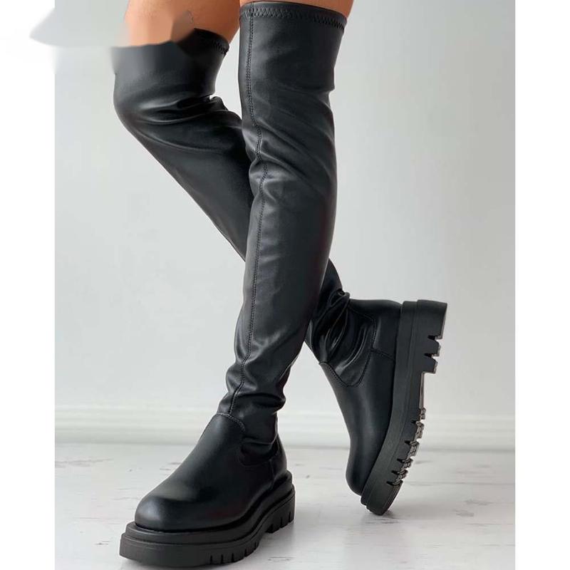 

Boots Brand Female Platform Thigh High Fashion Slim Chunky Heels Over The Knee Women Party Shoes Woman, White style 2