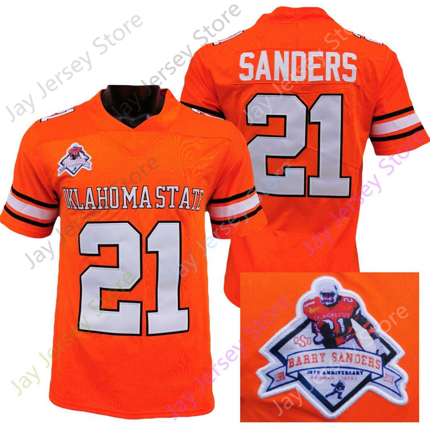 

2020 New NCAA Oklahoma State OSU Jerseys 21 Sanders College Football Jersey Orange Size Youth Adult, As pic