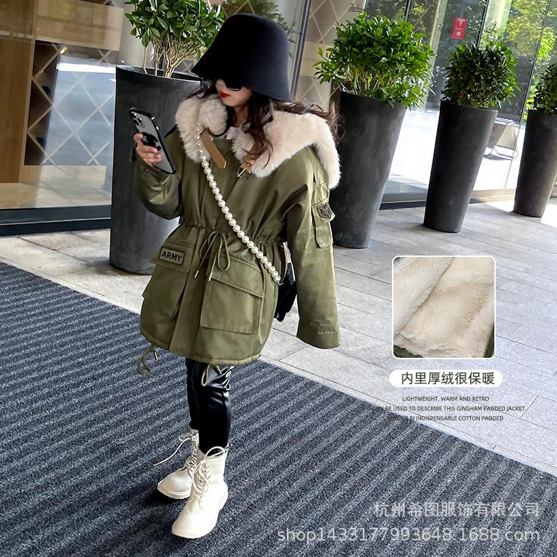 

Jackets Girls' -like Fur Pie Overcomes The 2021 Winter Padded Coat, Mid-length And Large Collar Cotton Coat, Blue;gray