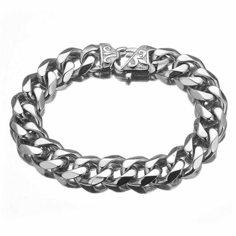 

Link Chain 15mm Wide Curb Cuban Bracelet For Men's Trendy Stainless Steel Bangle Jewelry Silver Gold Black Color 7-11" OptionLink
