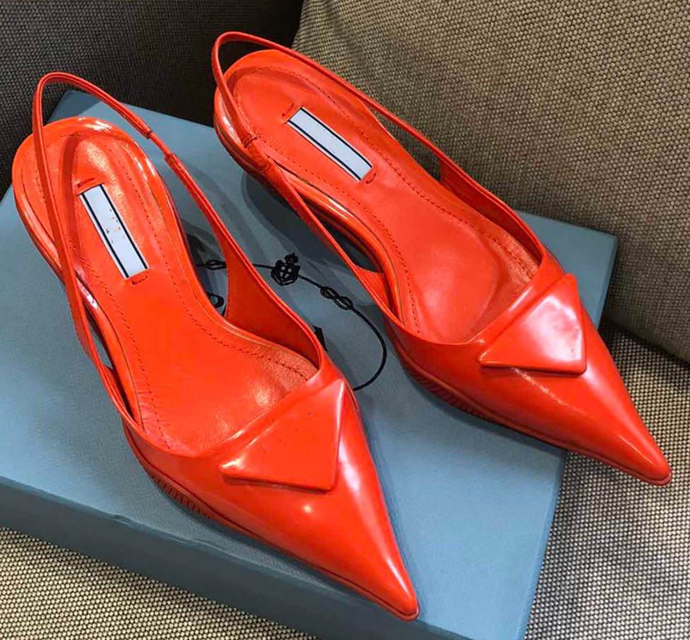 

PR Baotou sandals summer 2021 word with pointed toe cat heels stiletto leather women's shoes 35-39, Black