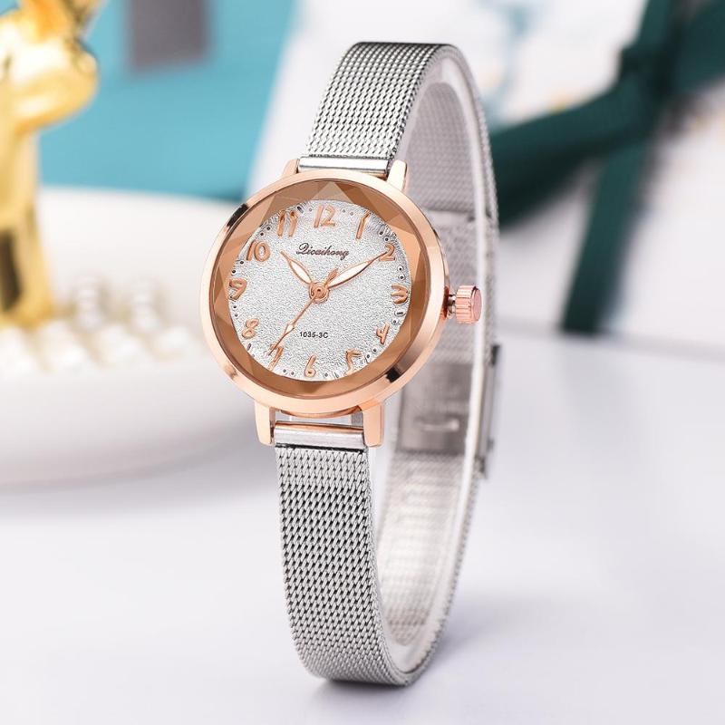 

Wristwatches Women's Luxury Silver White Dial Arabic Numerals Metal Ladies Bracelet Quartz Clock Fashion Wrist Watch