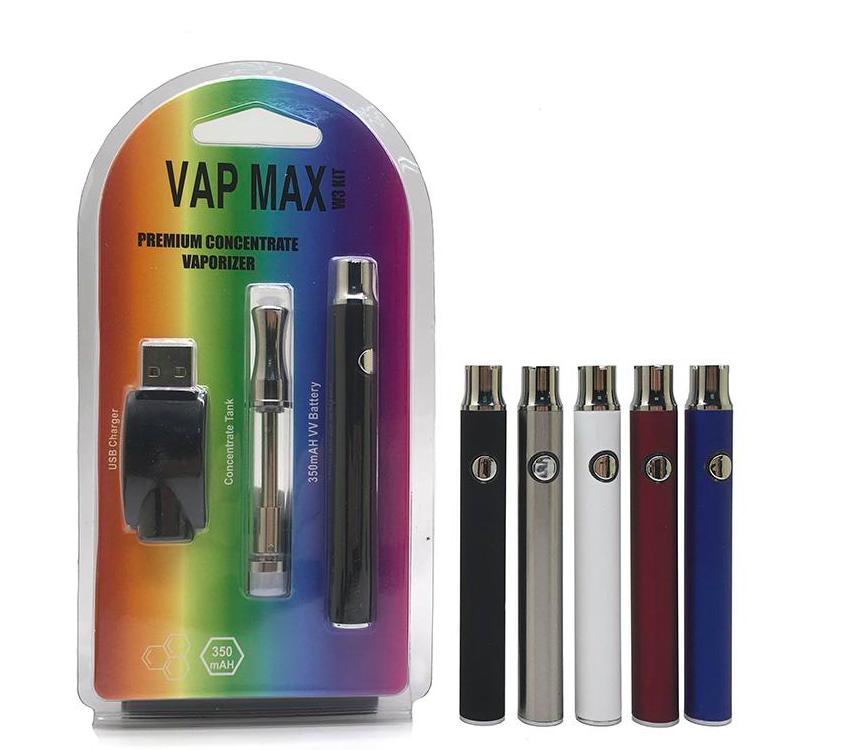 

Original Vap Max W3 Kit 350mAh Vertex Preheat VV Variable Voltage Battery 0.5/1.0ml 510 Glass Cartridge Tanks USB Charger Vape
