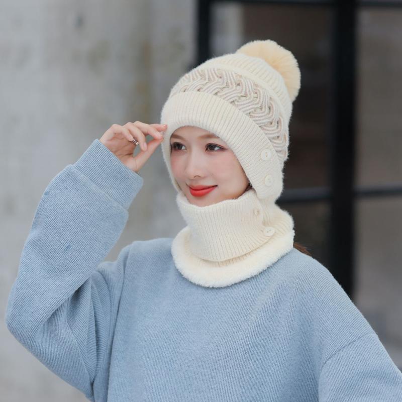 

Berets Winter Windproof Warm Scarf One-piece Hat Earmuffs Cap Knitted Beanie For Women XIN-, Black