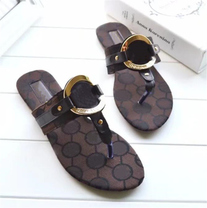 

Women Beach slippers Summer fashion woman flip flops leather lady Slipper Flat Ladies Comfortable sandals G81811, A box