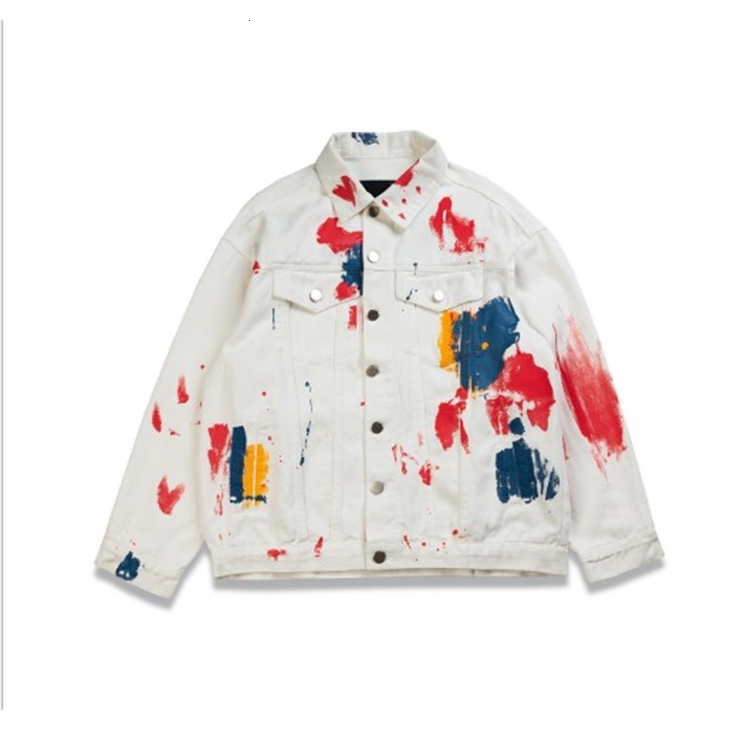 

Men's Jackets 19SS Denim Fashion Hip Hop Inkjet Korean Version of the Tide Student 1VRA, White