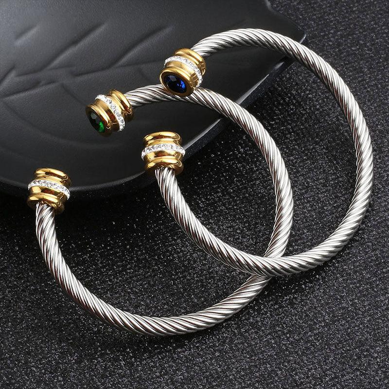 

Bangle Brand Titanium Steel Cable Zircon Fashion Jewelry Fine Wristband Accessories Hand Ornament Realizable, Black