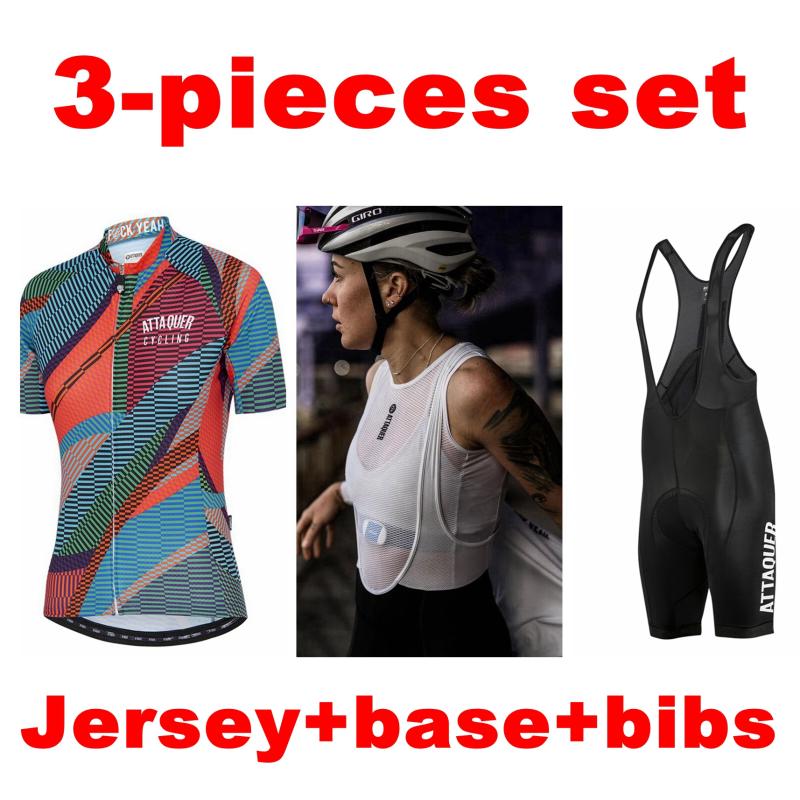 

Racing Sets Cycling Set Women 2021 Attaquer Summer Bicycle Suits 3-piece Base Layer Short Sleeve Jersey And Bib Shorts, Jersey 3