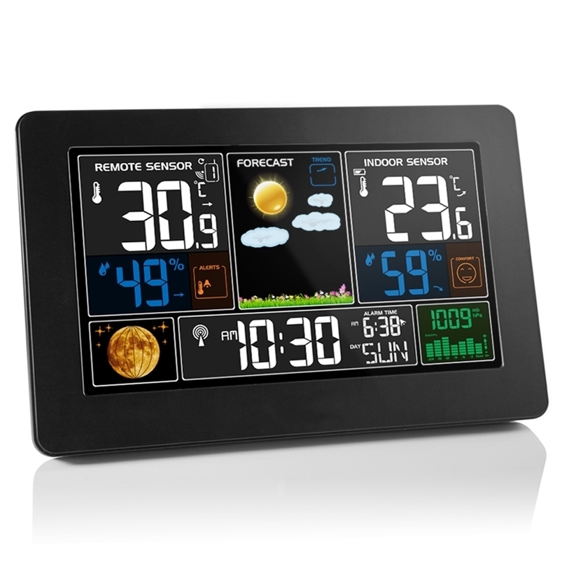 

FanJu Weather Station Digital Alarm Clock Indoor Outdoor Thermometer Hygrometer Barometer USB Charger Wireless Sensor 220122