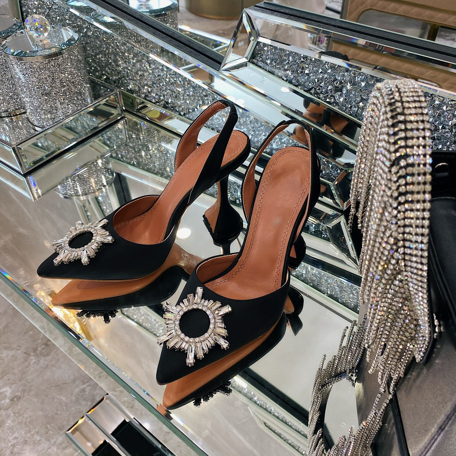 

Designer high quality ladies stiletto heels Amina Muaddi sandals high heels dress shoes, crystal rivets unique letters in various d44