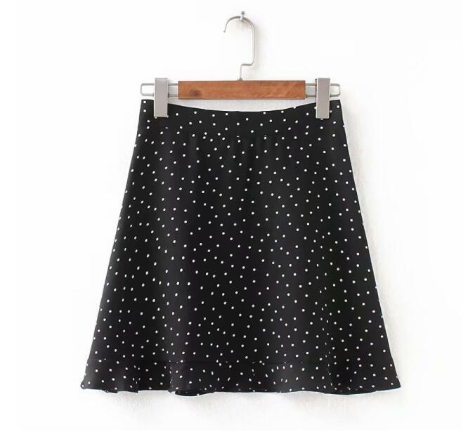 

Summer High Waist A Line Mini Skirt Floral Polka Dot Print Ruffles Sexy Streetwear Korean Fashion Cute Kawaii Faldas Skirts, Black