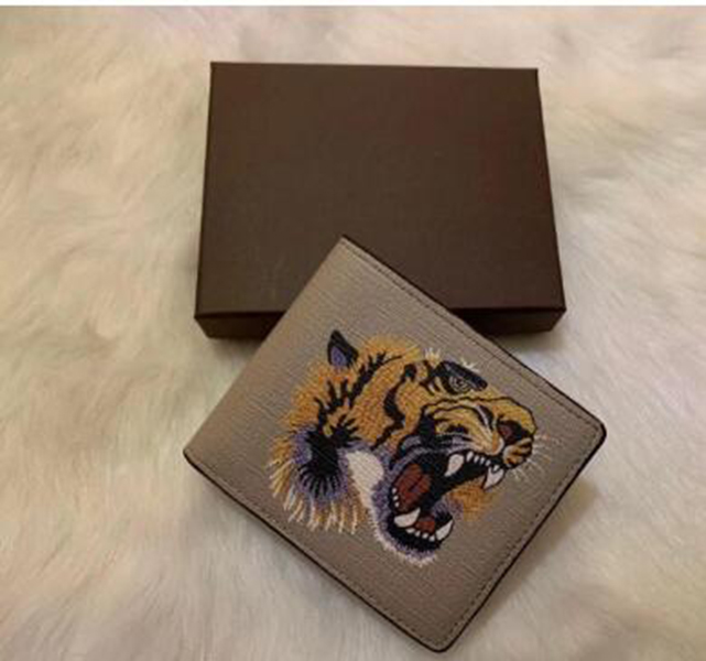 

With Gift Box Men Animal Short Wallet Leather Black Snake Tiger Bee Wallets Women Long Style Luxury Purse Wallet Card Holders, Red;black