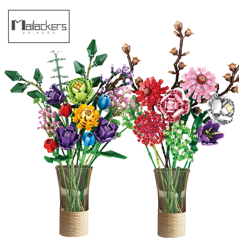 

Adult girl puzzle set potted plant building blocks toy panros flowers bouquet of phalaenopsis rose ornaments
