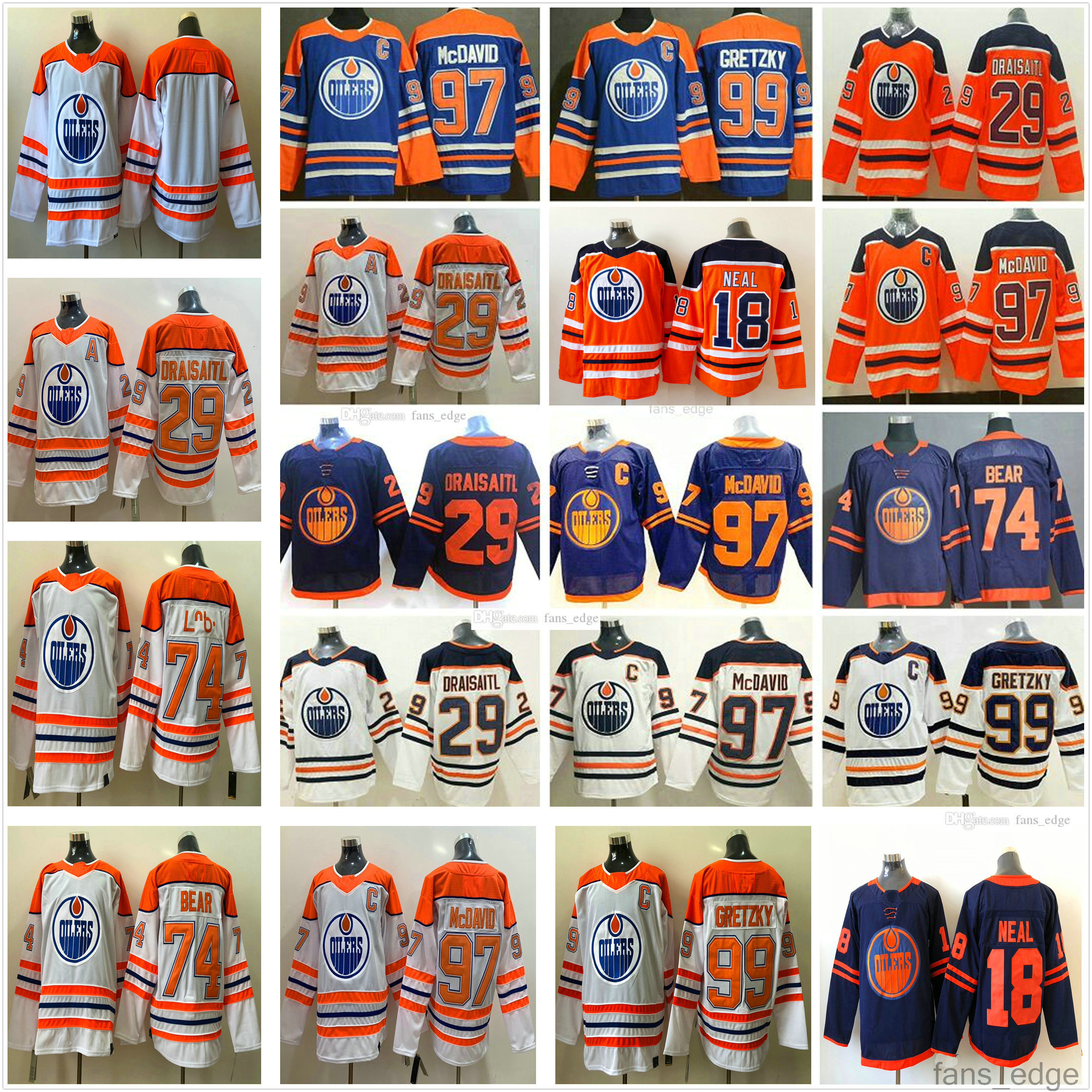 

2021 Reverse Retro Edmonton Oilers Hockey 97 McDavid Connor Jersey 29 Leon Draisaitl 74 Ethan Bear 18 James Neal 93 Ryan Nugent-Hopkins 99 Wayne Gretzky Stitched Shirt, As picture