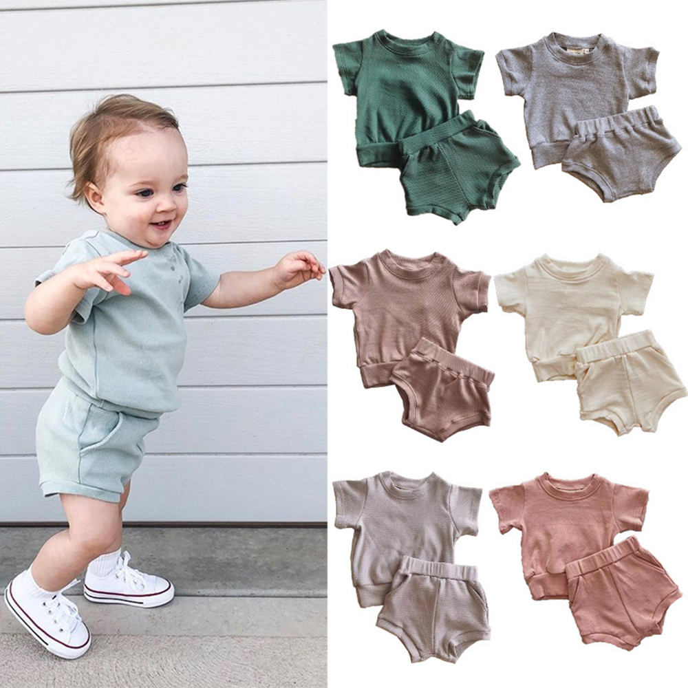

YXTZ INS Australia Great Quality Toddler Baby Clothing Sets Kids Boys Girls Knitted Cotton Plain Summer Short Sleeve Tees with Shorts 2pieces, White