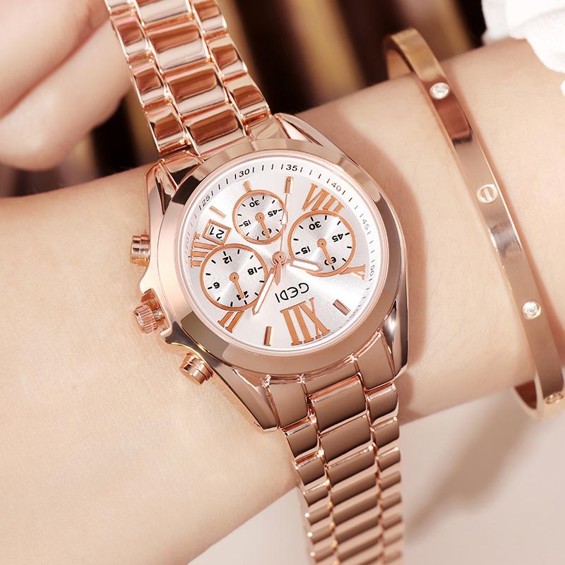 

Wristwatches Relogio Feminino GEDI Luxury Rose Gold Women Watch Fashion Bracelet Ladies Wristwatch Casual Quartz Girl Gift, Silver set